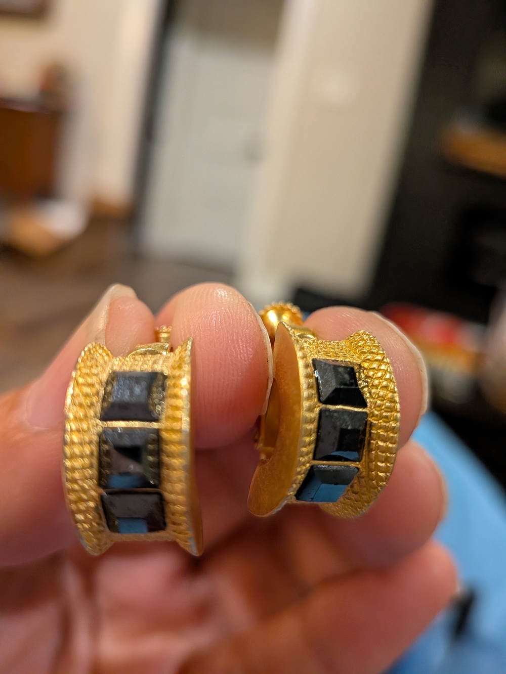 Givenchy Gold-Tone Huggie Earrings with Black Gem Accents